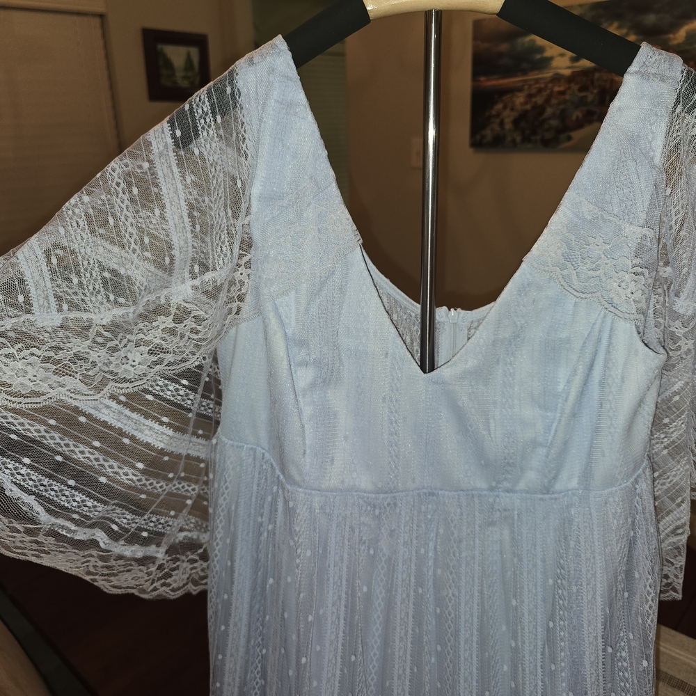 Ever Pretty Plus Size Light Blue Lace Evening Dress